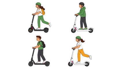 Set of people riding electric scooters in flat vector style © Andrei