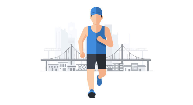 Dynamic Male Runner Exercising Outdoors Near Urban Bridge Illustration.