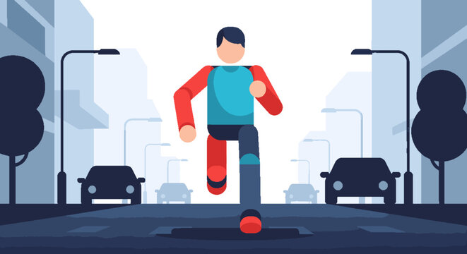 Dynamic Urban Runner Illustration Showing Active Lifestyle in Cityscape.