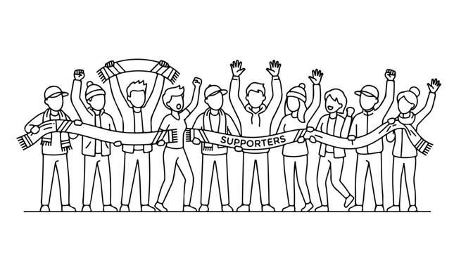 vector line art of a collection of football supporters 0003