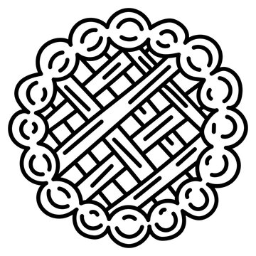 Outline apple pie icon with lattice crust and round bakery dessert design.