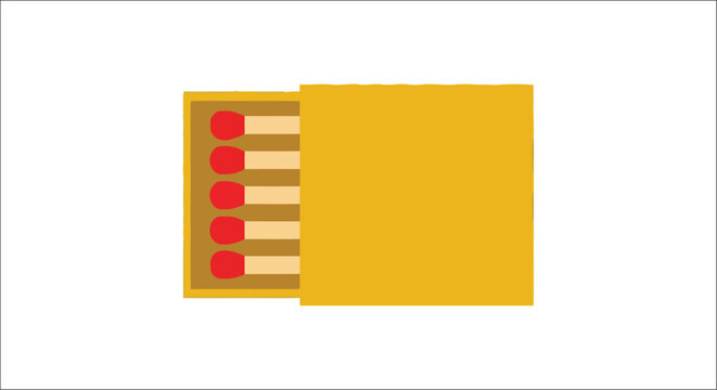 Open Matchbox With Matches Flat Vector Illustration On White Background