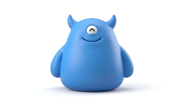 Cute blue 3D monster character with one eye