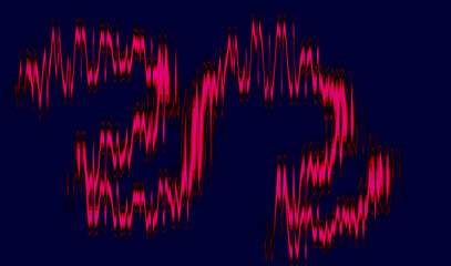 Glowing pink neon waveform on dark blue background © salman