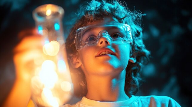 A student lighting up with brilliance during a science fair presentation