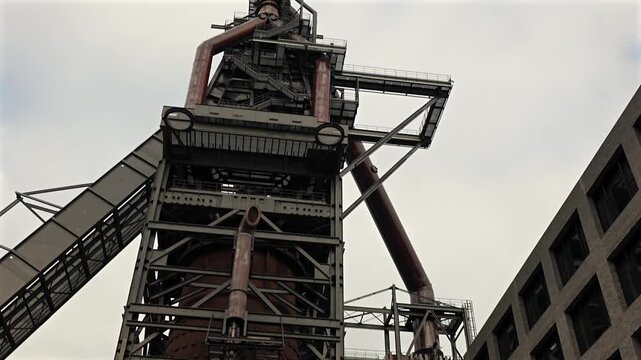 Historic blast furnace and steelworks framework in Belval Luxembourg