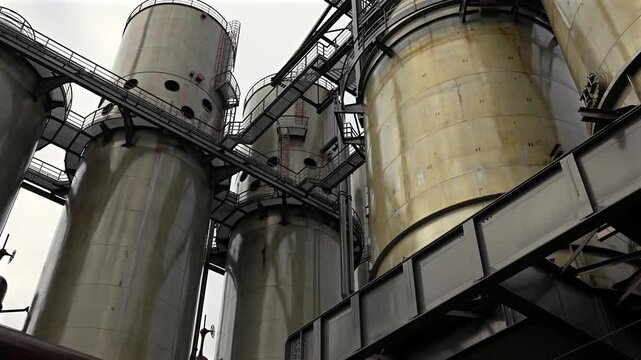 Historic steel silos and industrial walkways in Belval Luxembourg