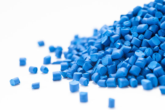 Heap of blue masterbatch granules. Masterbatch is a new type of colorant specifically for polymer materials