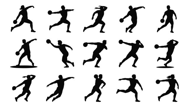 Set of 15 Discus Thrower Silhouettes Vector