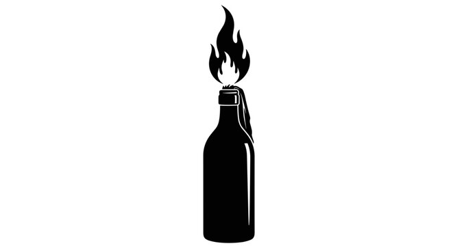 Molotov Cocktail Silhouette Burning Fire Bottle.