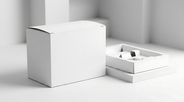 Blank white paper packaging box with interior divider insert mockup for product branding display and merchandise layout