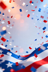 Obraz premium Vertical vibrant red white and blue patriotic confetti background for smartphone wallpaper and American Independence Day fourth of july mobile social media.