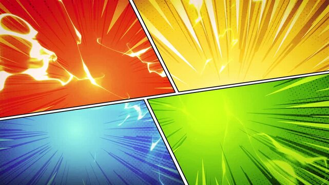 Dynamic Explosive Comic Book Action Background
Explosive comic books style background with halftone dots energy fx and dynamic sunbeams effects