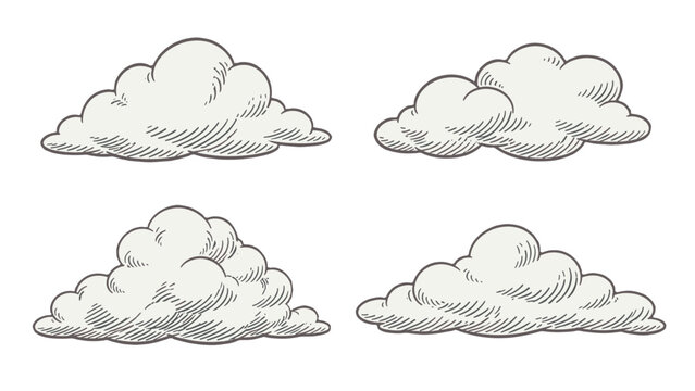 Hand drawn sketch cloud set isolated on white background