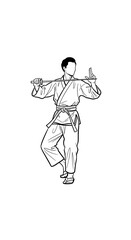 Obraz premium Black and white illustration of a martial artist holding a sword.