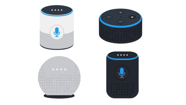 Set of smart speaker voice assistant device illustrations