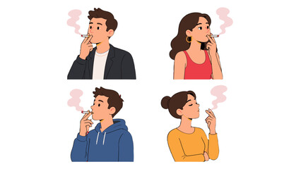 Obraz premium Set of male and female characters smoking cigarettes