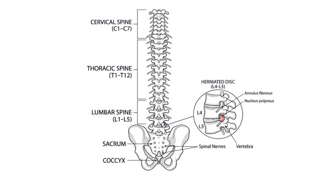 Human Spine Anatomy, Vertebrae, Lumbar Spine, Herniated Disc Detail