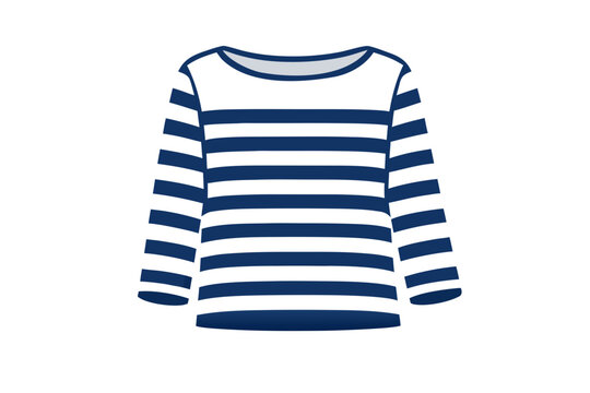 Blue striped long sleeve shirt, casual sailor style clothing vector illustration isolated on transparent background