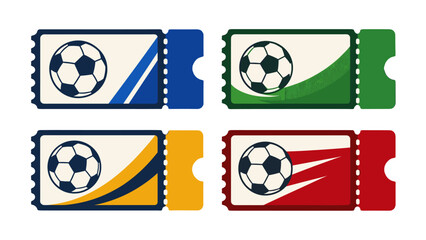 Naklejka premium Set of colorful soccer event tickets with ball emblem