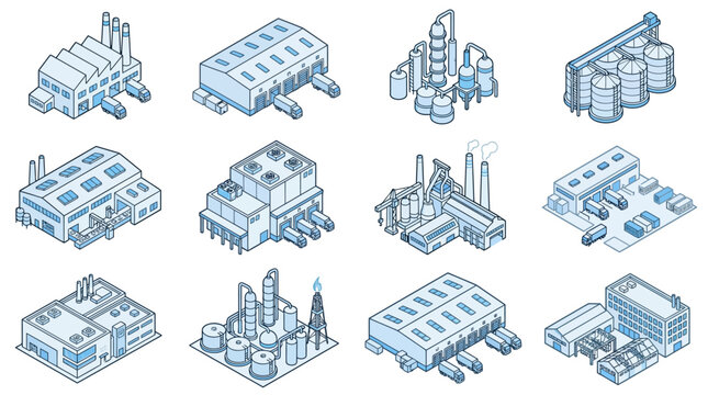 Industrial buildings and factory structures.
