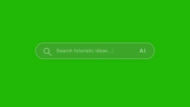 Animated search bar interface with AI text on a green screen background for digital compositing