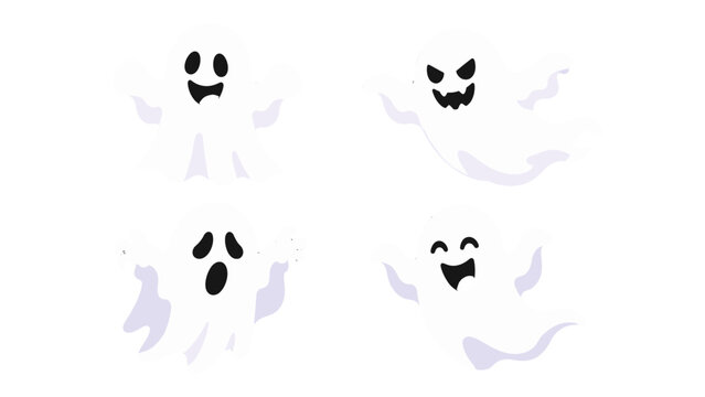 Set of cute ghost characters with different spooky expressions