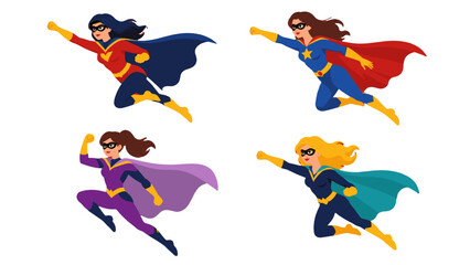 Set of flying female superheroes in colorful costume capes © Andrei