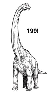Black and white line art illustration of a Brachiosaurus dinosaur with the number 199.