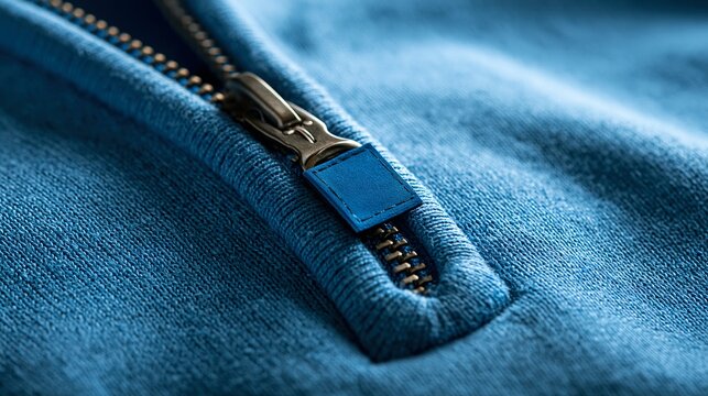 Fermeture &eacute;clair dor&eacute;e sur tissu denim bleu avec d&eacute;tail de poche