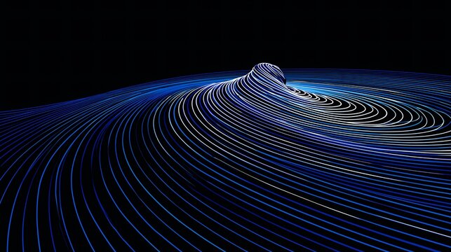 Visualisation abstraite de lignes bleues ondulantes sur fond noir