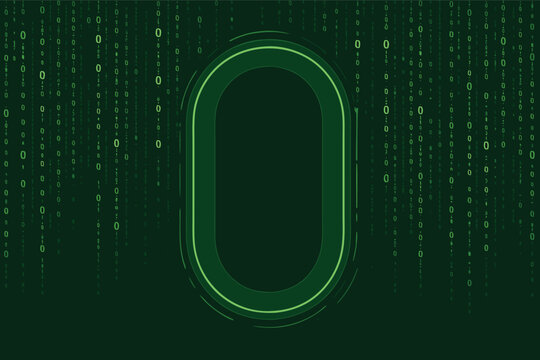 Digital background with cascading green binary code representing a matrix style. Abstract vector illustration for cybersecurity, data processing, computer science, and high-tech themes.