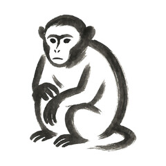 Fototapeta premium PNG Ink-painted monkey art illustration.