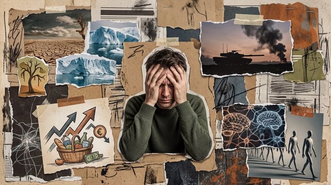 crisis awareness collage, a collage capturing the chaotic zeitgeist through overwhelming newspaper headlines