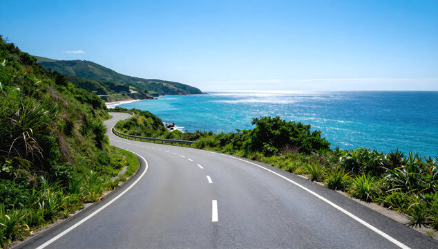 海岸道路と青い海の風景
