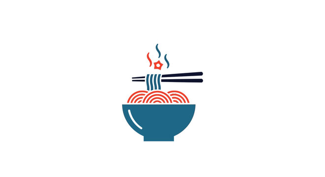 Minimalist illustration of noodles in a bowl, perfect for food-related branding, design