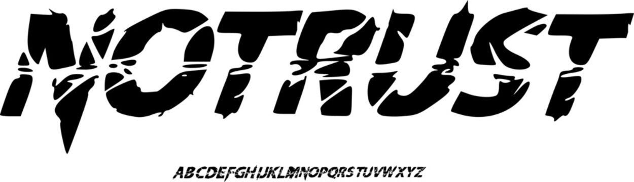 Notrust Glitch Urban Font Alphabet &ndash; Distorted Futuristic Display Typeface for Esports Branding, Cyberpunk Posters, Gaming Logos & Modern Digital Typography Design