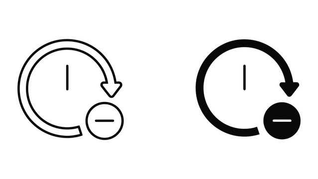 Time remove icon set in outline and solid glyph style vector