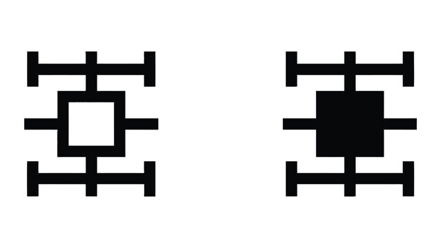 Symmetrical geometric symbol icon set in outline and solid glyph style vector