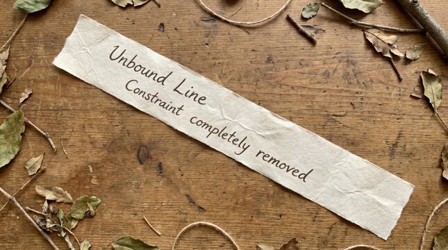 Paper strip with handwritten message 'Unbound Line Constraint completely removed'
