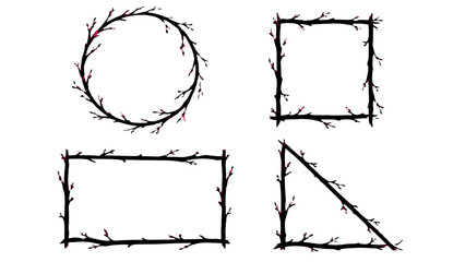 Set of twig branch frames in round square rectangle and triangle © Andrei