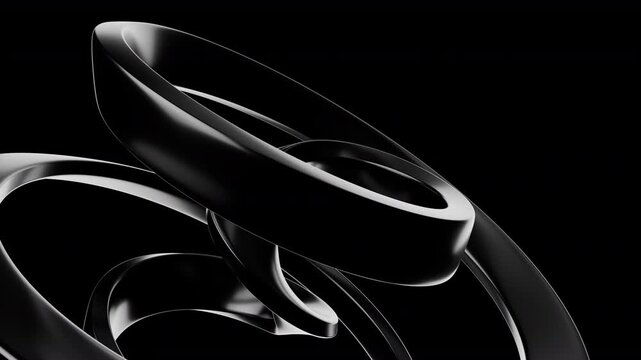 Futuristic 3d render of looping black metallic helix motion, seamless rotation of abstract matte dark spiral. 3d rendering not AI