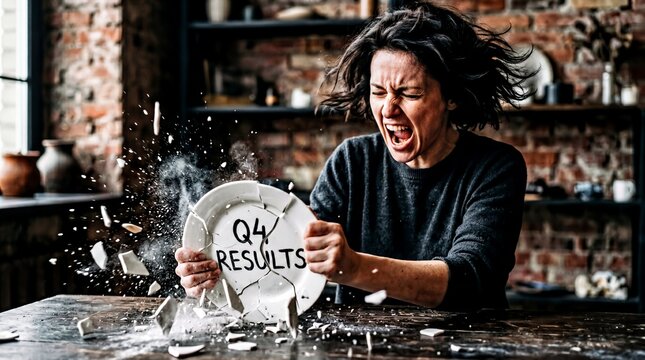 emotional release, a womans face contorts in a silent scream as she shatters a plate