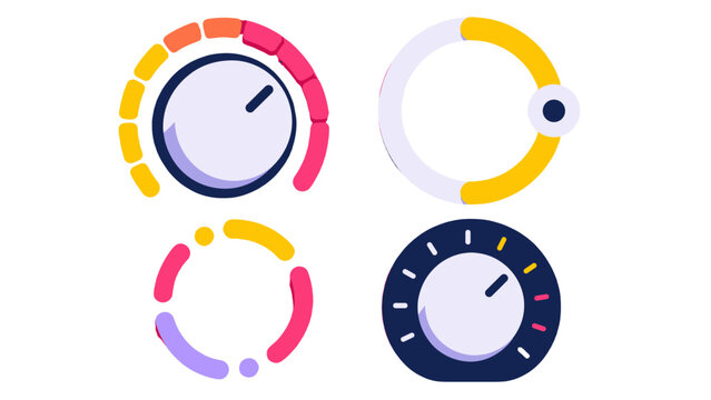 Colorful circular control knobs and progress ring icon set