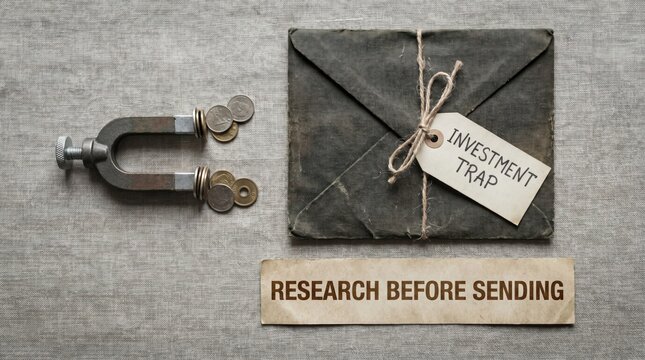 Investment Scam Trap with Magnets and Coins, Warning About Scam Awareness