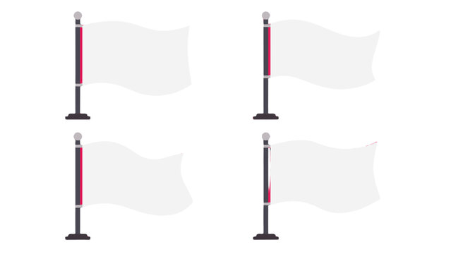 Set of blank waving flags on flagpoles isolated on white