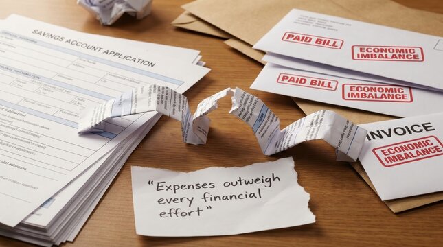 Financial Stress: Crumpled Bills and Debt Documents
