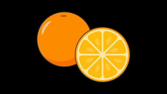 Seamless loop animation of a whole orange and its slice swaying gently over an isolated transparent alpha channel background layout