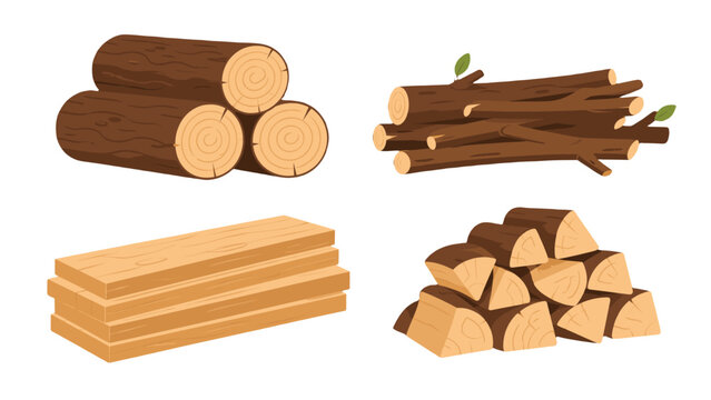 Set of stacked logs branches planks and firewood vector