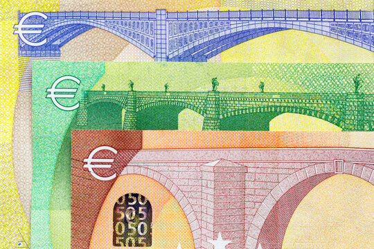 Close up of Euro banknotes.Euro Money Banknotes and cash. 50. 100. 200. 500 euro.World money collection.Bonistics.Fragment for design purpose.